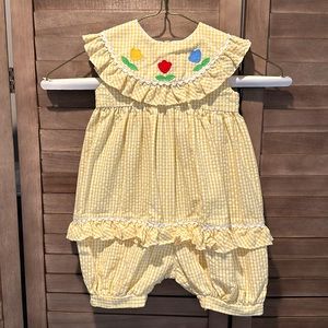 Sylvia Whyte for Saks Fifth Ave ~ Infant Girls Yellow Gingham Romper ~ 18 mos